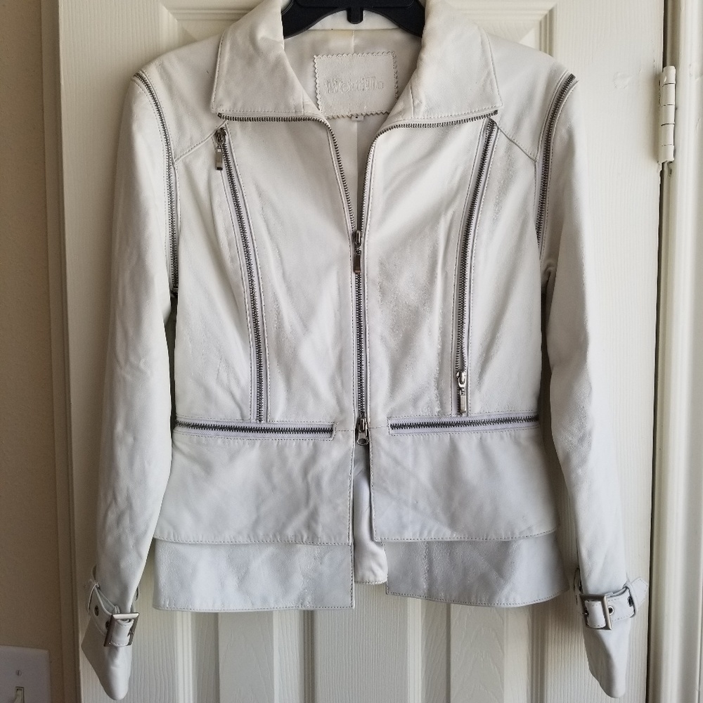Mertillo Leather Jacket zip off sleeves size small